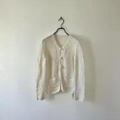 古着 クロシェカーディガン パールボタン 白 透かし編み M レトロ セレモニー