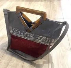 mimimi バッグ ニット ショルダー 樹脂 パーツ バイカラー グレー 赤
