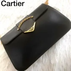美品★カルティエ サファイアライン ショルダー チェーン レザー ブラック