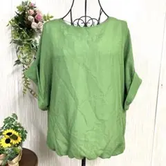 INED CLARO グリーン シアー半袖（ノースリーブ付）トップス　フリー
