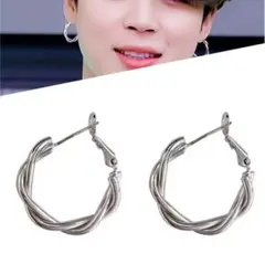 ピアス シルバー ツイスト BTS 韓国 フープ s925 ジミン着用デザイン