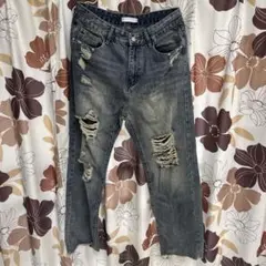 メンズ XLサイズ ダメージ加工 ストレート デニムパンツ ワイドパンツ