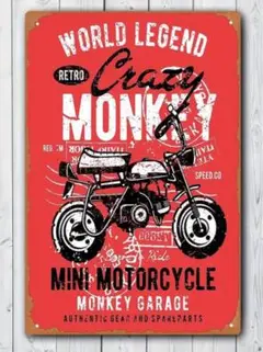 【輸入品】ブリキ看板/「レトロなモンキーバイクのイラスト