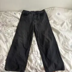 GUブラックグレー ワイドレッグ デニムパンツ