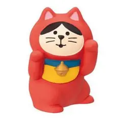 新品未使用 デコレ コンコンブル 踊る招き猫 左手上げ赤 福招き ねこ 置物