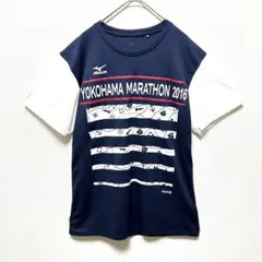ミズノ Tシャツ 横浜マラソン2016 参加賞 ネイビー ホワイト