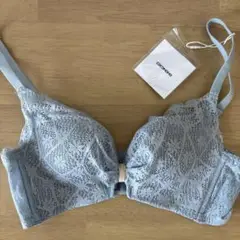 ライトブルー レース ブラジャー 3段階ホック
