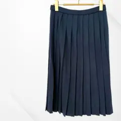 プリーツスカート　ロングスカート　ウール混　ネイビー　日本製　オフィス　綺麗