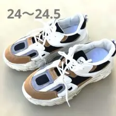 厚底スニーカー SHEIN 24cm ホワイト/ブラウン/ブラック