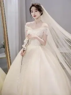 【2025新作】シャンパンゴールド✨ウェディングドレス　結婚式　前撮り　二次会