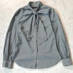 美品♪ローレンラルフローレン ボウタイ リボンブラウス 長袖 深緑 S rt0