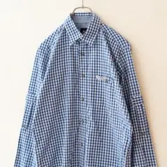 ユーロ古着 ギンガムチェック 長袖シャツ チロリアンシャツ 青 メンズ S