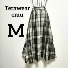 夏コーデTerawear emuチェック柄フレアロングスカートM白黒