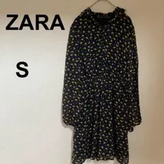 新品未使用　ザラ　ZARA 長袖ワンピース 【S】ネイビー　ハート柄　透け感