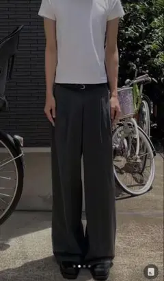 ユニクロシー UNIQLO:Cタックワイドストレートパンツ L グレー