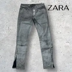 【希少】【美品】ZARA BASIC サイドジップ シルバー パンツ 38