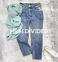 【美品】H&M DIVIDED デニム　ボタンフライ 裾フリンジ EUR40