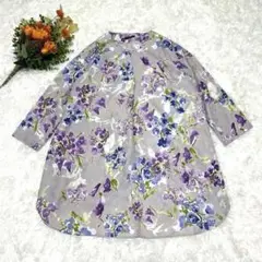 PISANO 花柄チュニックブラウス Aライン ノーカラー ナチュラル