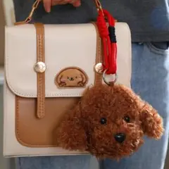 トイプードル パピー フェイス型 ミニポーチ レッド ストラップ付き