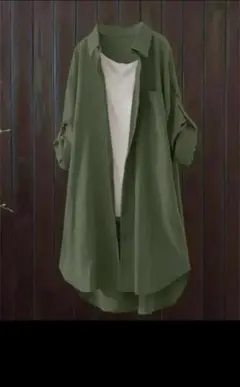 オリーブグリーン ロングシャツ 長袖シーイン新品