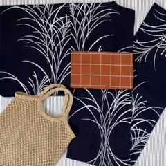 浴衣　綿コーマ　本染　芒　ススキ　紺・白