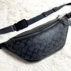 【美品】COACH ボディバッグ シグネチャー チャコール