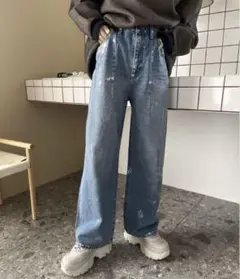 JEANASIS 　ハクプリントデニムパンツ　S