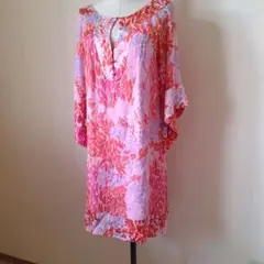 DVF 花柄 七分袖 チュニック ワンピース シルク