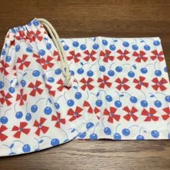 給食セット　巾着　給食袋　ランチョンマット　40×50　サクランボと花　レトロ