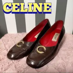 CELINE セリーヌ パンプス ブラウン 35 イタリア製 ゴールド Cロゴ