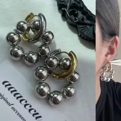 ▫︎▪︎712025▪︎▫︎silver×goldバイカラーピアス/aaacccu