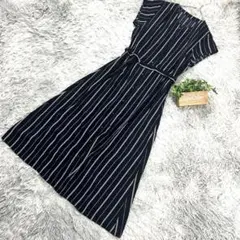 良品❗️【FTY】ストライプロングシャツワンピース(38)紺色