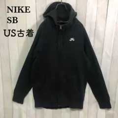 US古着ナイキNIKE SBパーカーフルジップ黒刺繍ワンポイント
