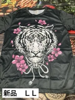 虎と桜デザイン Tシャツ アメリカM(日本ＬＬサイズ) MI