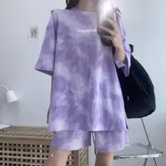 韓国 紫 ハーフパンツ オーバーサイズ セットアップ ルームウェア Tシャツ