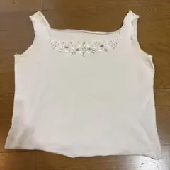 伊太利屋ビジュー付きホワイトタンクトップ