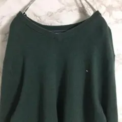 【カシミヤ混コットンニット】トミーヒルフィガー　ワンポイント刺繍　グレー　Ｌ☆