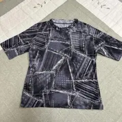 【新品未使用】レディース Tシャツ　Lサイズ　ネイビーグレー　襟元フリル
