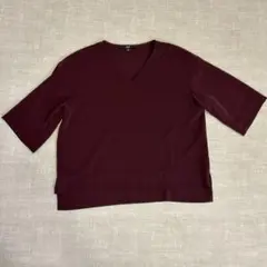 ユニクロ　UNIQLO Vネック　ブラウス　五分丈　ボルドー