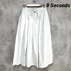 美品✨【8 Seconds】ロングフレアスカート 白 ウエスト紐 ゴム 大人清楚