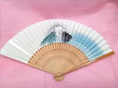 富士山手書き風 扇子　中古美品