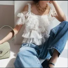美品　ココディール　ワイドデニムパンツ　タックデニムパンツ