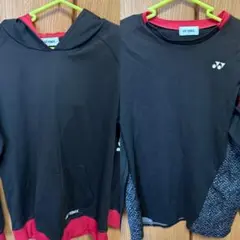 【お買い得セット】YONEX フード付きパーカー　長袖Tシャツ 黒/赤