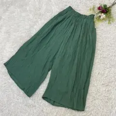 〝オリーブデオリーブ〟ガウチョ　ワイドパンツ　シワ加工　緑　サラッと薄手　裏地M