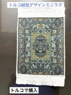 トルコで購入　トルコ絨毯デザイン　フリンジ付きミニラグ約22.8㎝✖️36㎝　新品