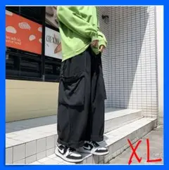 カーゴパンツ ワイド ボトムス ユニセックス メンズ 袴パンツ 人気 黒 XL