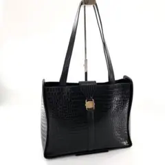 美品 サルヴァトーレ フェラガモ トートバッグ ゴールド金具 クロコ型押し