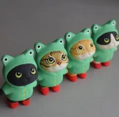 カエルフード付き猫ぬいぐるみセット