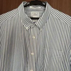 L.L.Bean 半袖シャツ 青白ストライプ L-REG