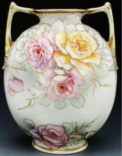 オールドノリタケ 逸品 花瓶 飾り壺 薔薇文様 金彩モリアゲ